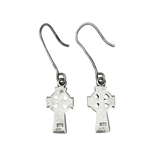 Celtic Religious Cross Dangle Earrings | Vintage Sterling Silver 925 - Picture 2 of 5